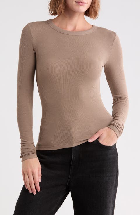 Long Sleeve Rib Knit T-Shirt