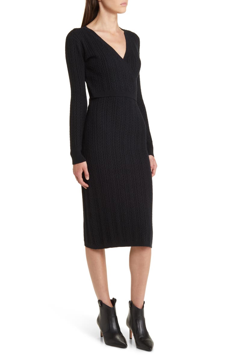 Charles Henry Cable Stitch Long Sleeve Sweater Dress, Alternate, color,