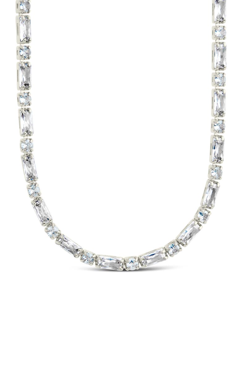 Sterling Forever Georgia Cubic Zirconia Tennis Necklace, Alternate, color, Silver