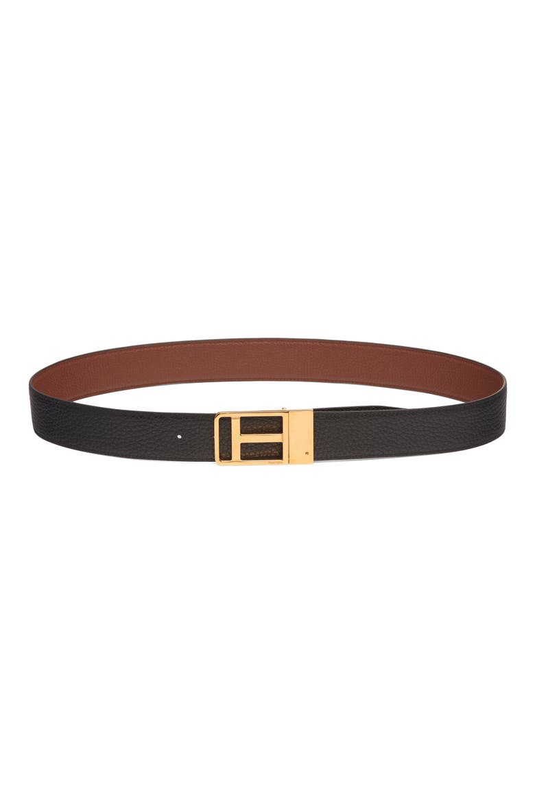 Framed T Buckle Reversible Soft Grain Leather Belt, Alternate, color, 3BN40 MID BROWN/ BLACK