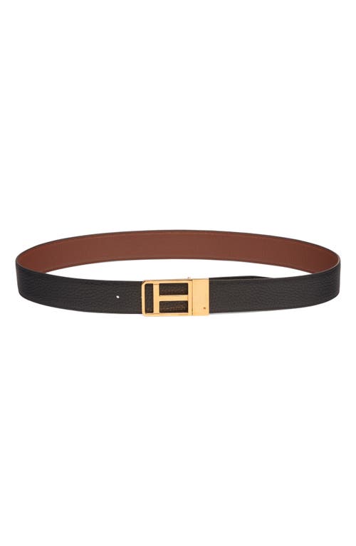 Tom Ford Framed T Buckle Reversible Soft Grain Leather Belt In Brown