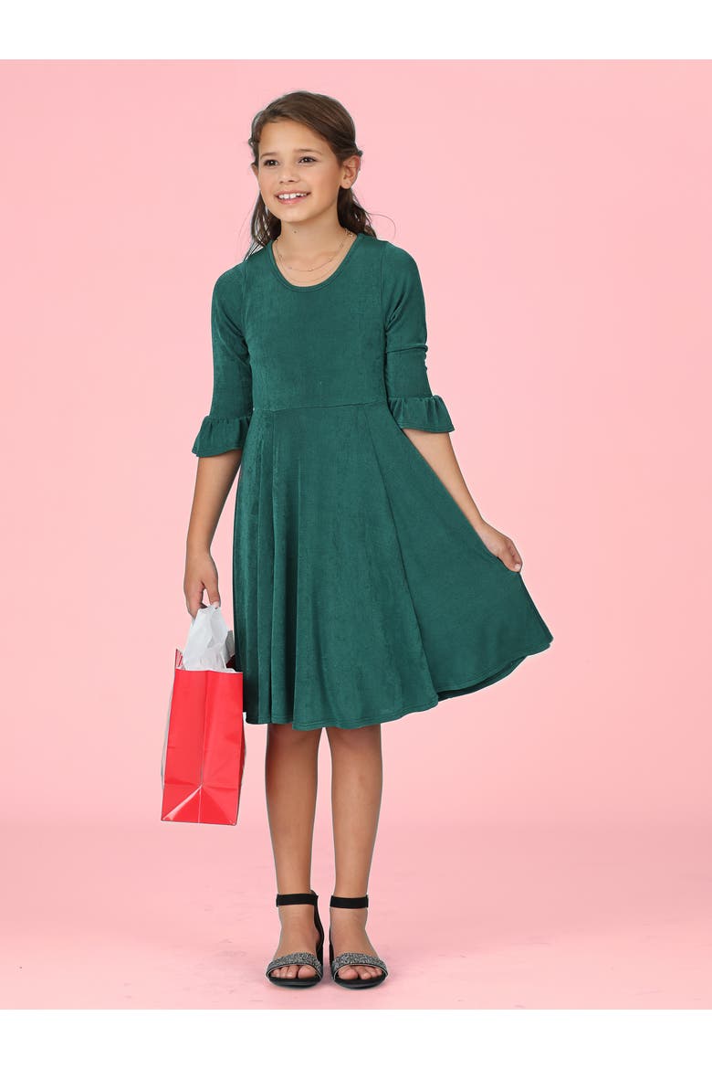 Elbow Length Sleeve Fit and Flare Party Dress, Alternate, color, Hunter