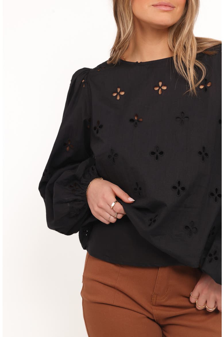 Aggie Embroidered Eyelet Balloon Sleeve Top, Alternate, color, BLACK