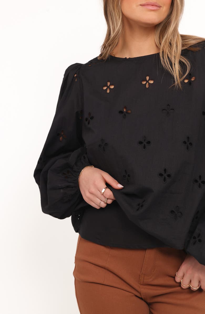 Petal & Pup Aggie Embroidered Eyelet Balloon Sleeve Top, Alternate, color, Black