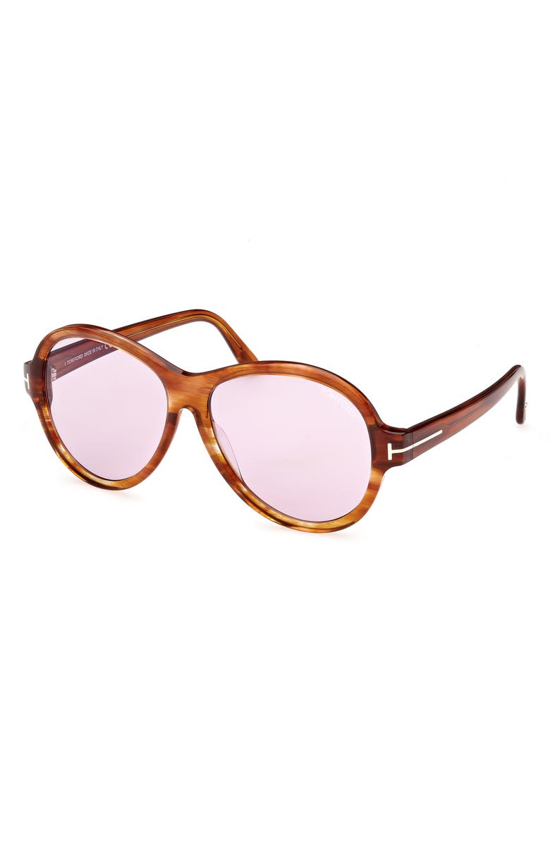 TOM FORD 59mm Round Sunglasses, Alternate, color, Shiny Light Brown / Violet