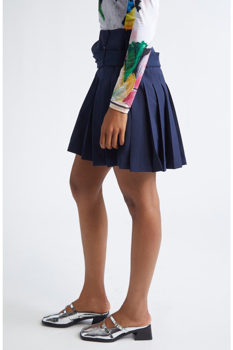 Pinstripe Belted Pleated Skirt, Alternate, color, DARK BLUE