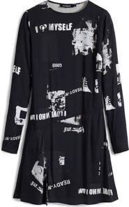 Desigual Newspaper Print Long Sleeve Dress