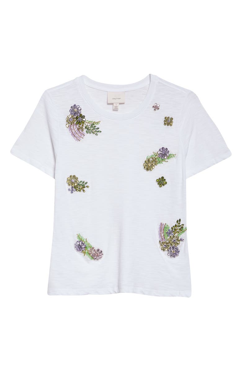 Cinq à Sept Ivy Floral Crystal Cotton T-Shirt, Alternate, color, 