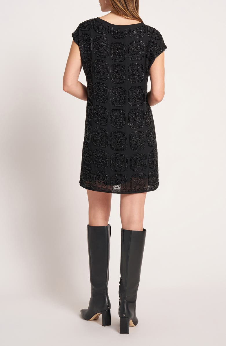 matty m. Beaded Cap Sleeve Shift Minidress, Alternate, color, Black