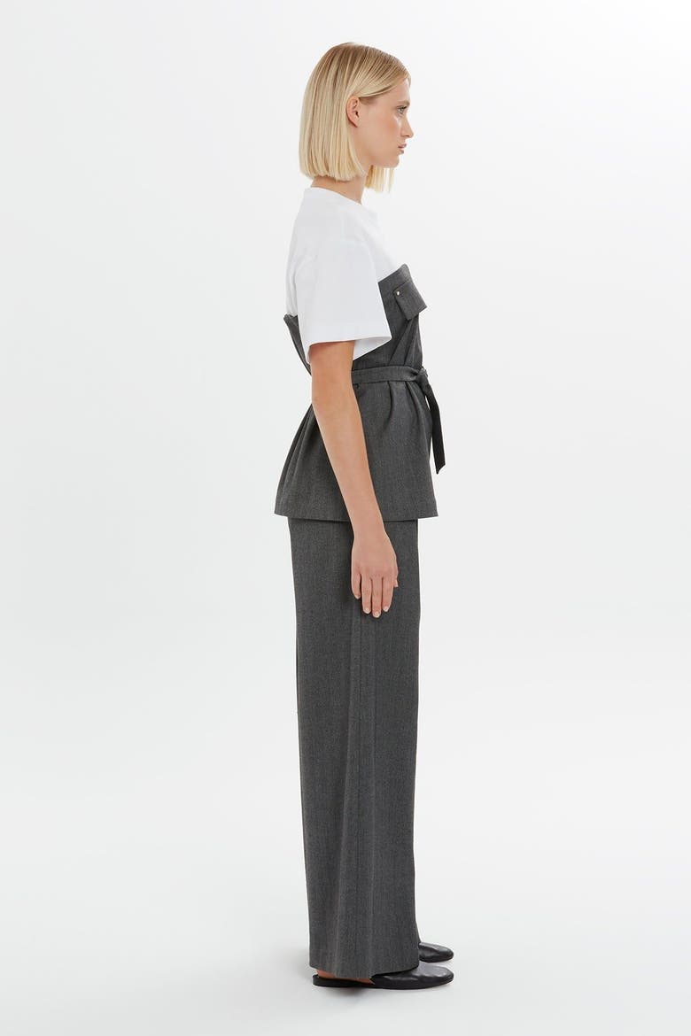 Cotton Chest Cutout Blouse with Detachable Belt, Alternate, color, White