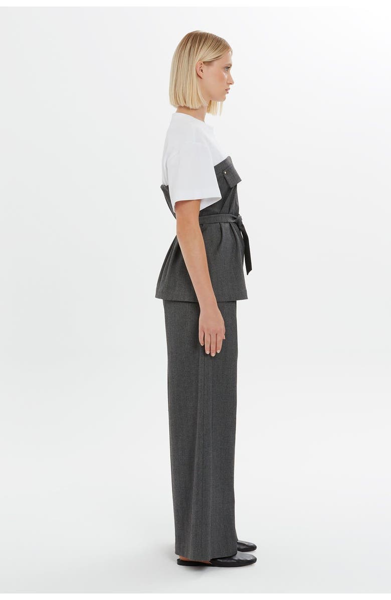 Gizia Detachable Belt Chest Cutout Side Slit Short-Sleeve White Blouse, Alternate, color, White