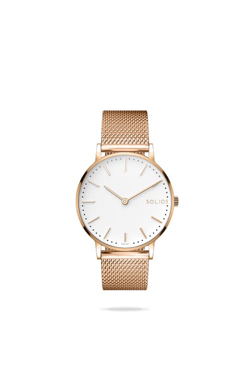 Solios Watches The Solar Classic | White Dial In Rose Gold Mesh Metal