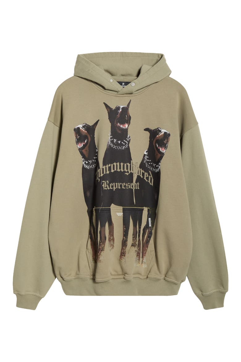 Thoroughbred Oversize Cotton Graphic Hoodie, Alternate, color, KHAKI