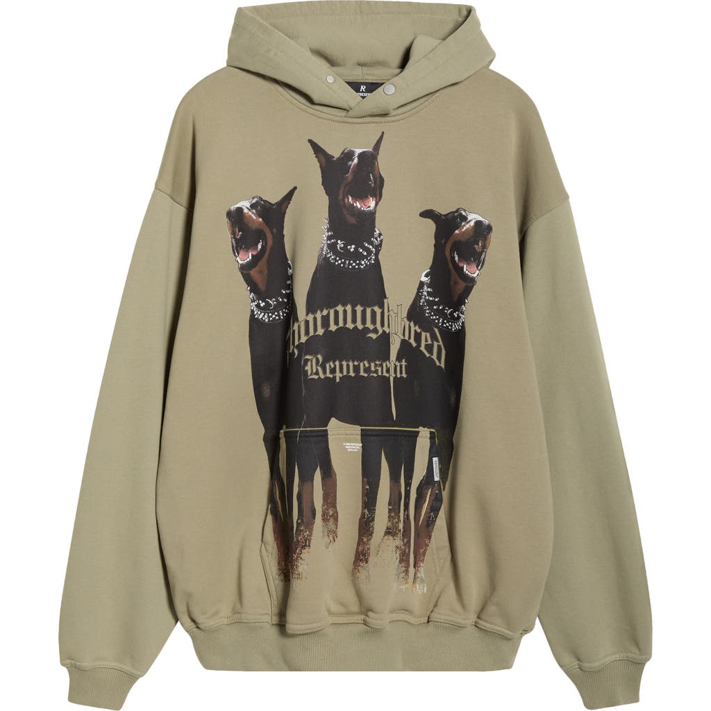 Represent Thoroughbred Oversize Cotton Graphic Hoodie In Green