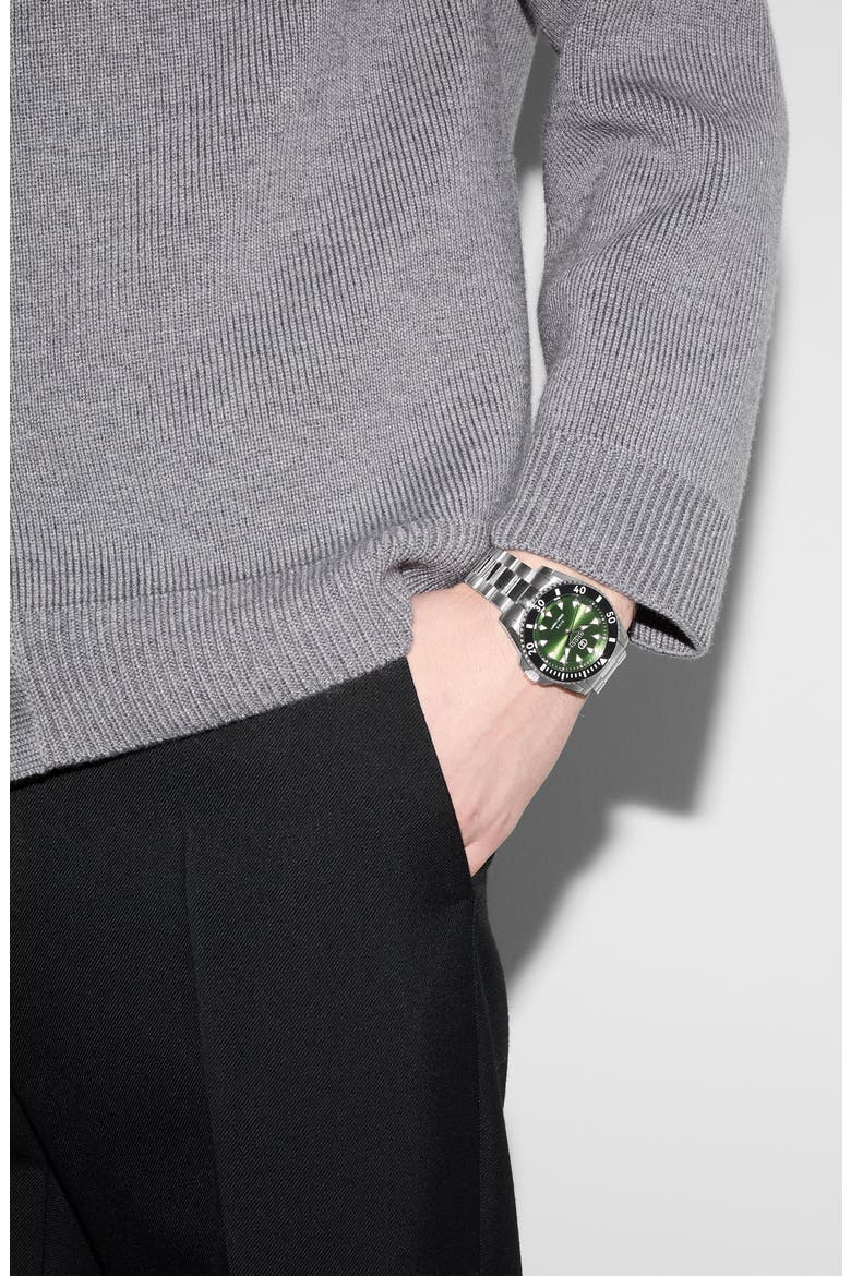 Dive Bracelet Watch, 40mm, Alternate, color, GREEN/ SILVER