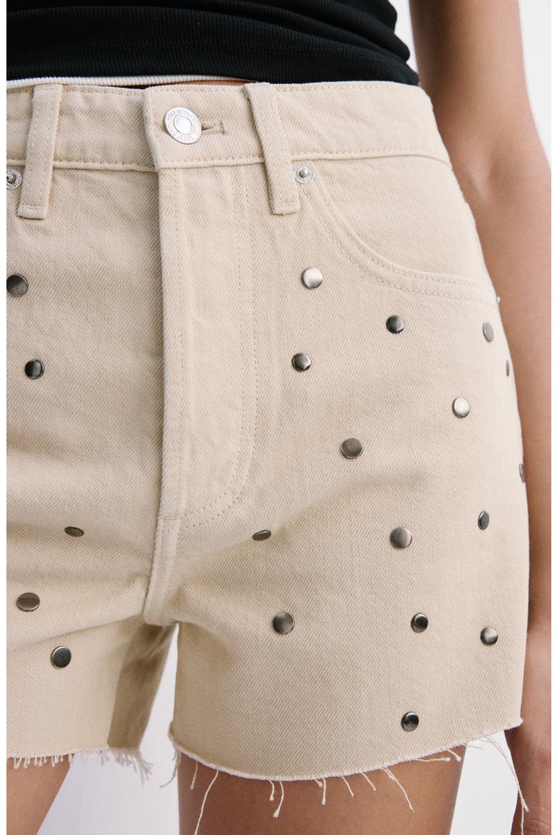 Stud Denim Shorts, Alternate, color, SAND