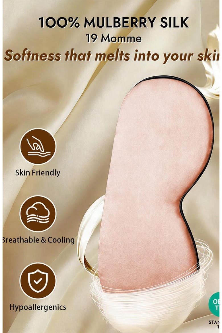 Pure Silk Elastic Band Sleep Eye Mask, Alternate, color, Pink