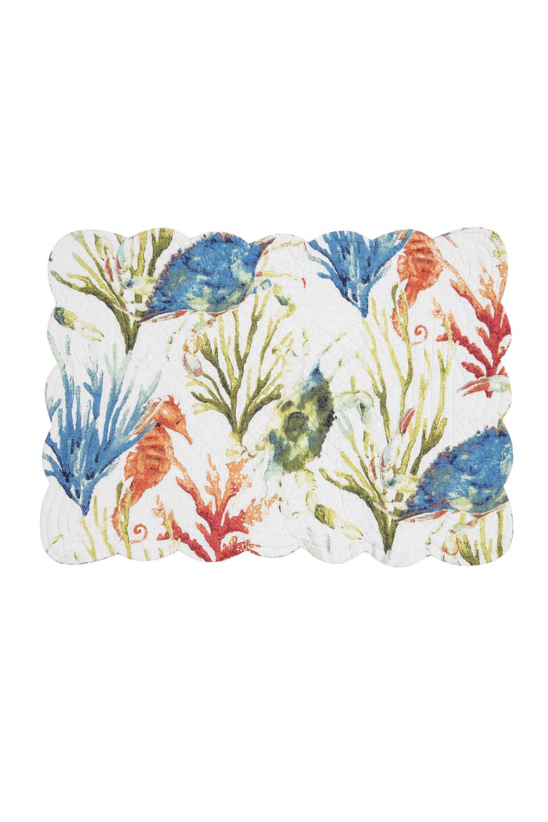 Marino Quilted Reversible Colorful Coastal Placemats Set of 6, Alternate, color, Blue