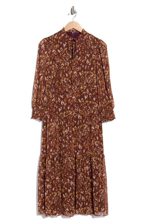 Vince Camuto Ruffle Long Sleeve Fit & Flare Chiffon Midi Dress In Brown