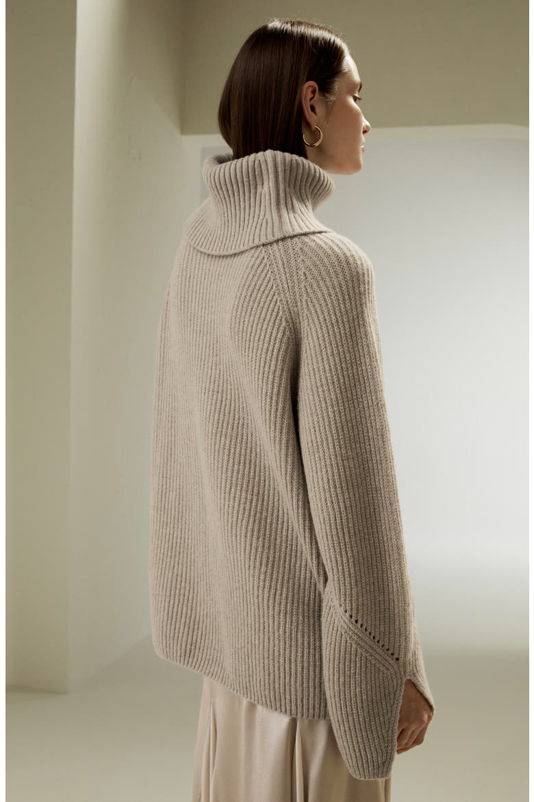 Women's Oversized Merino Wool Sweater with Slit Sleeves, Alternate, color, Brown