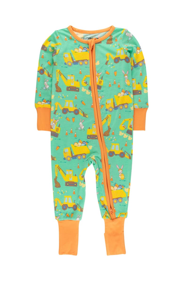 RuffleButts Gender Inclusive SoftSnooze Baby Convertible One Piece Pajama, Main, color, Bunny Builders