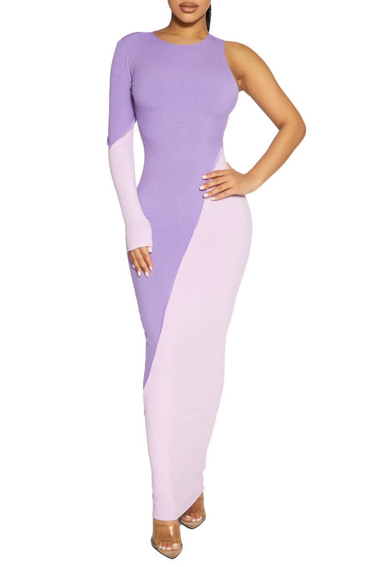 One Sleeve Rib Maxi Dress, Main, color, BLOOM/ PURPLE