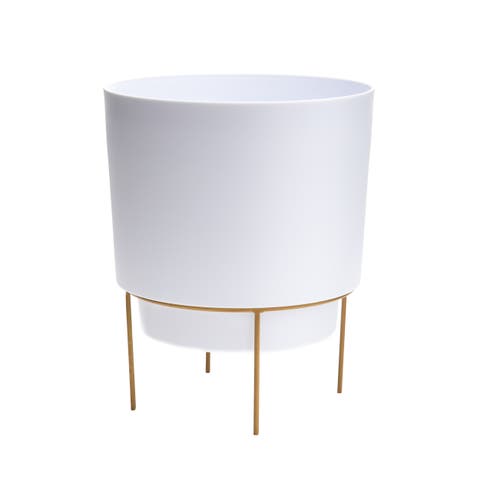 Hopson 10 Inches Casper White Planter w/ Metal Gold Stand