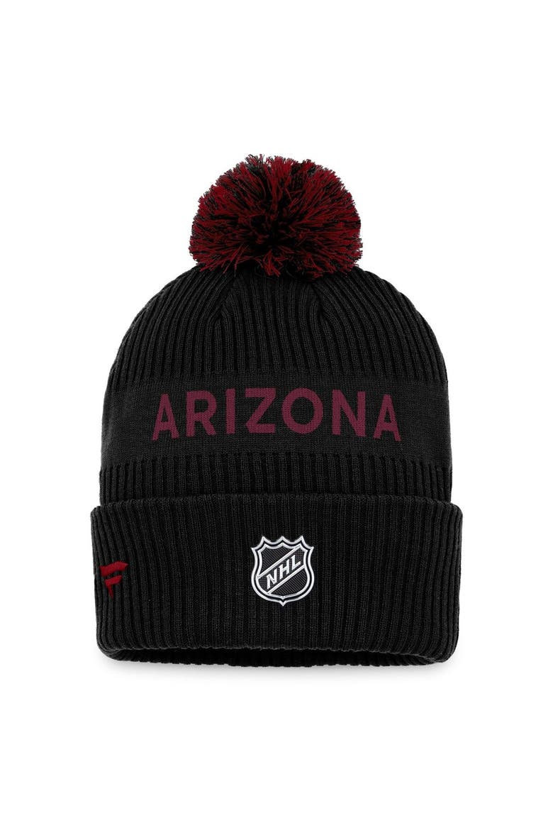 Men's Fanatics Branded Black/Garnet Arizona Coyotes 2022 NHL Draft Authentic Pro Cuffed Knit Hat with Pom, Alternate, color, Black