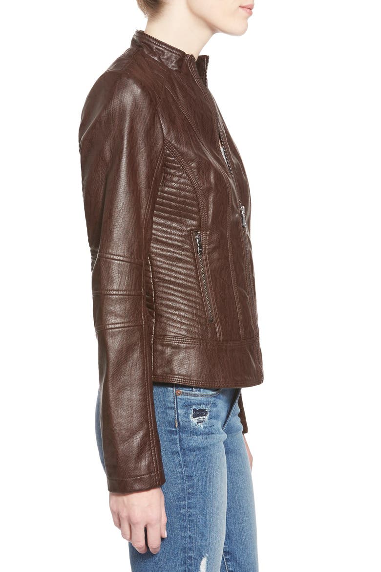 Faux Leather Scuba Jacket, Alternate, color, BROWN