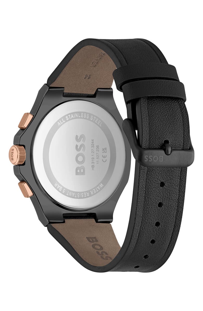 BOSS Taper Chronograph Leather Strap Watch, Alternate, color, Black