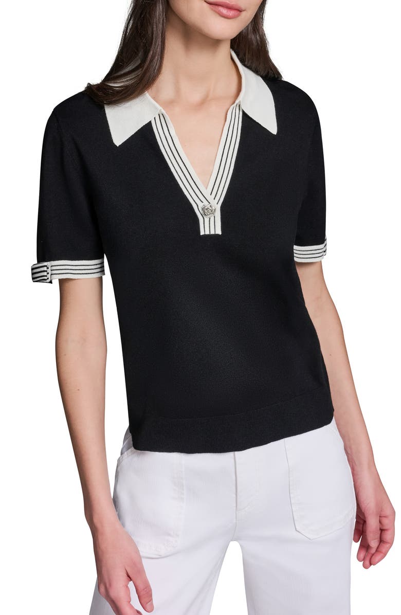 KARL LAGERFELD PARIS Polo Collar Short Sleeve Sweater, Main, color, 