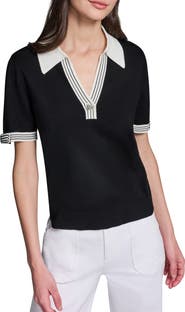 KARL LAGERFELD PARIS Polo Collar Short Sleeve Sweater