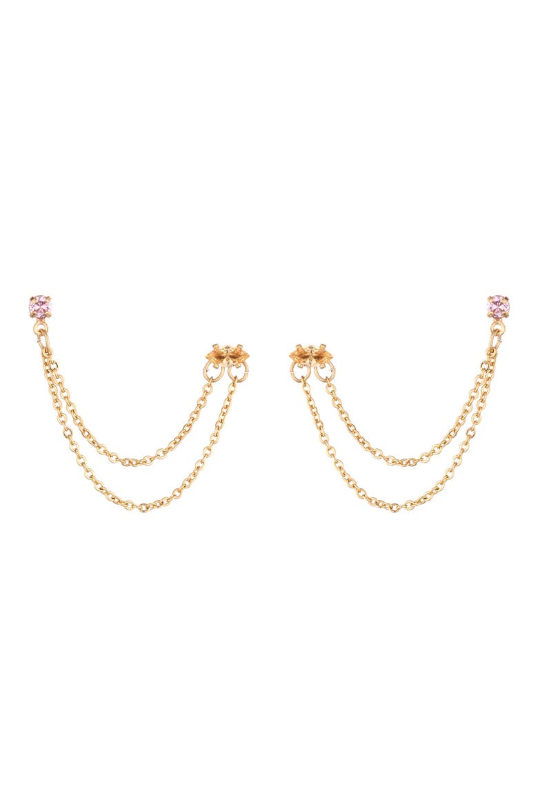 Double Piercing Chain Drop Earrings, Main, color, PINK