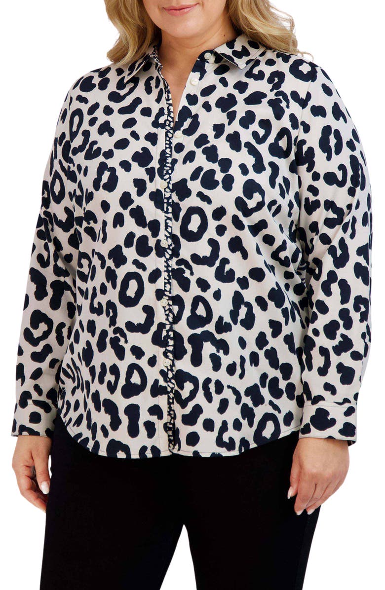 Foxcroft Charlie Leopard Print Cotton Button-Up Shirt, Main, color, 