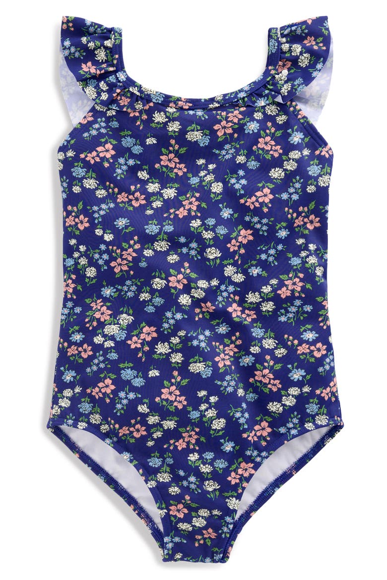 Kids' Hallie Frill Strap One-Piece Swimsuit, Main, color, SAPPHIRE BLUE MEADOW FLORAL