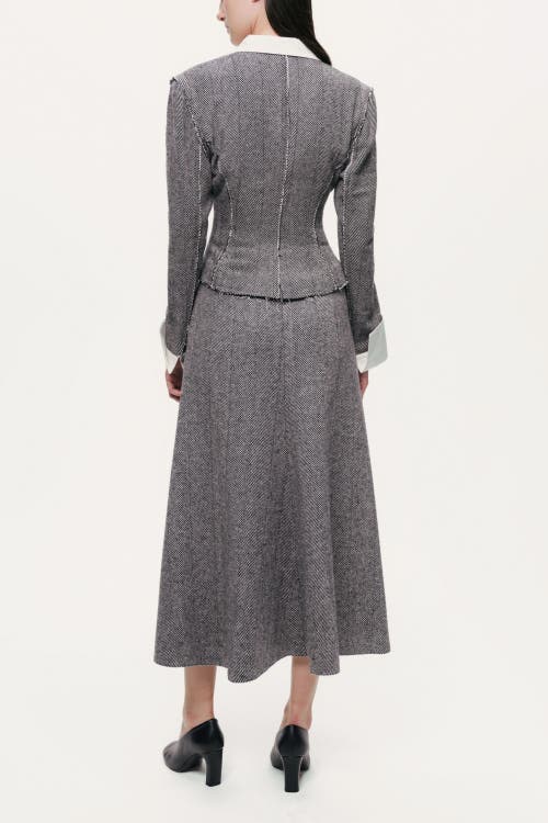 Nocturne Contrast Lapel Tailored Textured Jacket In Gray