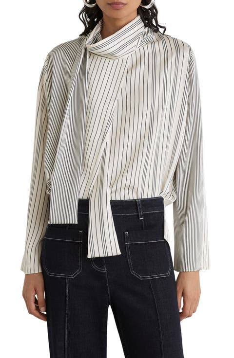 Rina Striped Tie Neck Top