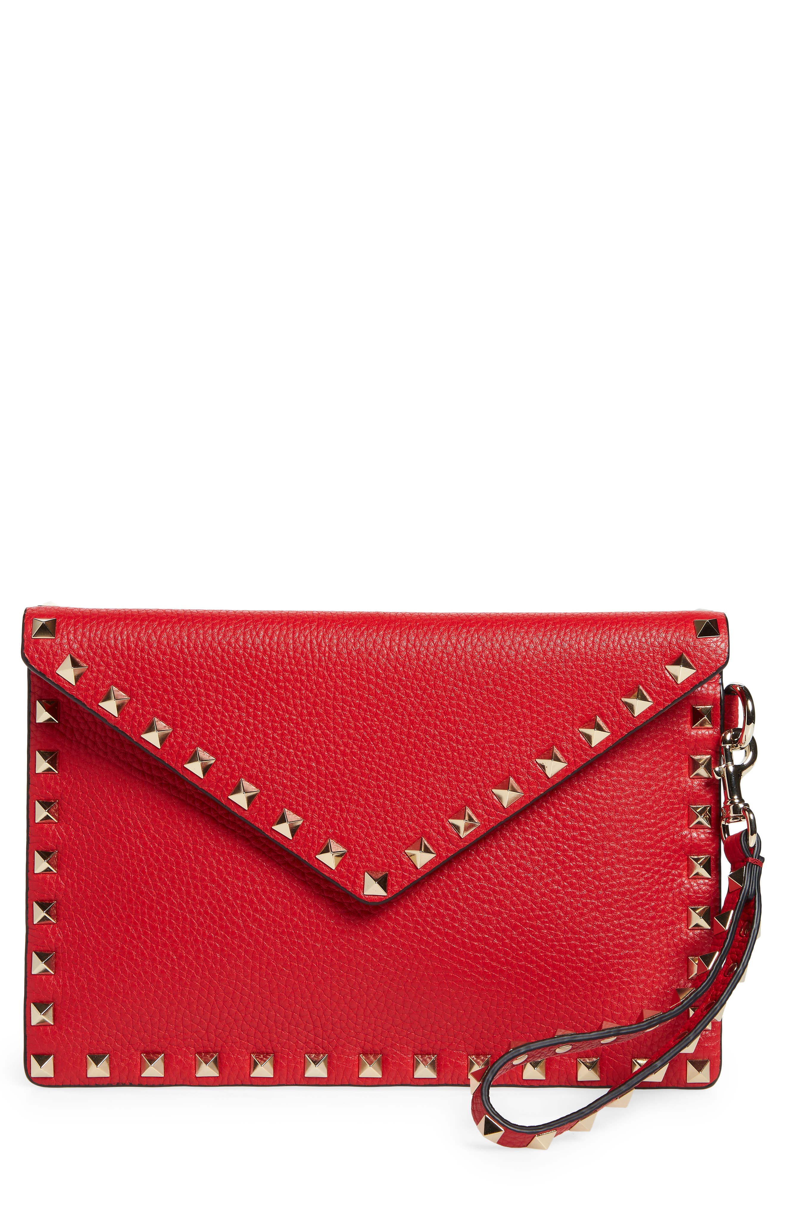 Valentino Garavani Medium Rockstud Leather Envelope Pouch, Main, color, 