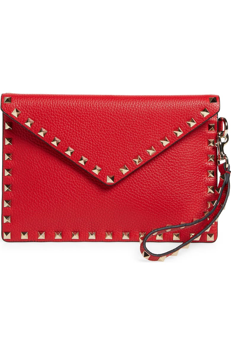 Valentino Garavani Medium Rockstud Leather Envelope Pouch, Main, color,
