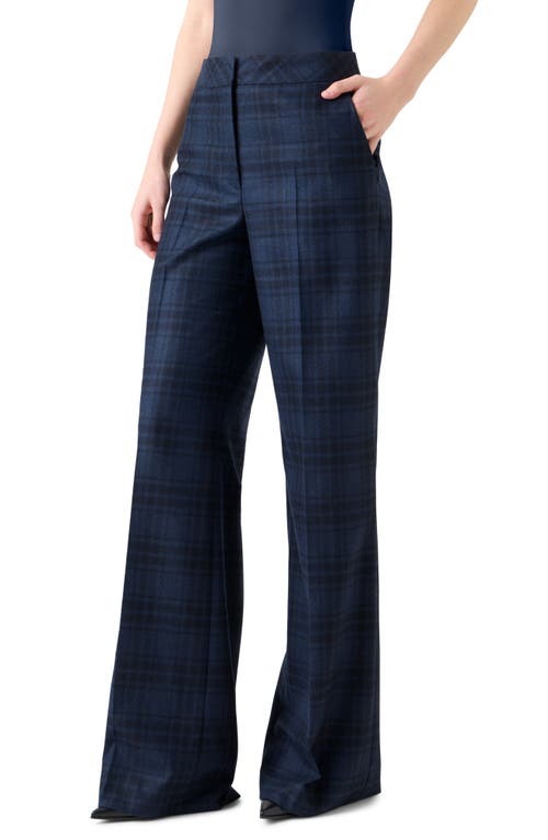 Akris Fior Check Wool Flannel Wide-leg Trousers In Blue