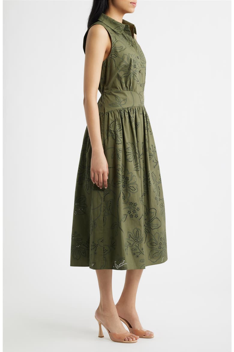 Eyelet Sleeveless Midi Shirtdress, Alternate, color, OLIVE