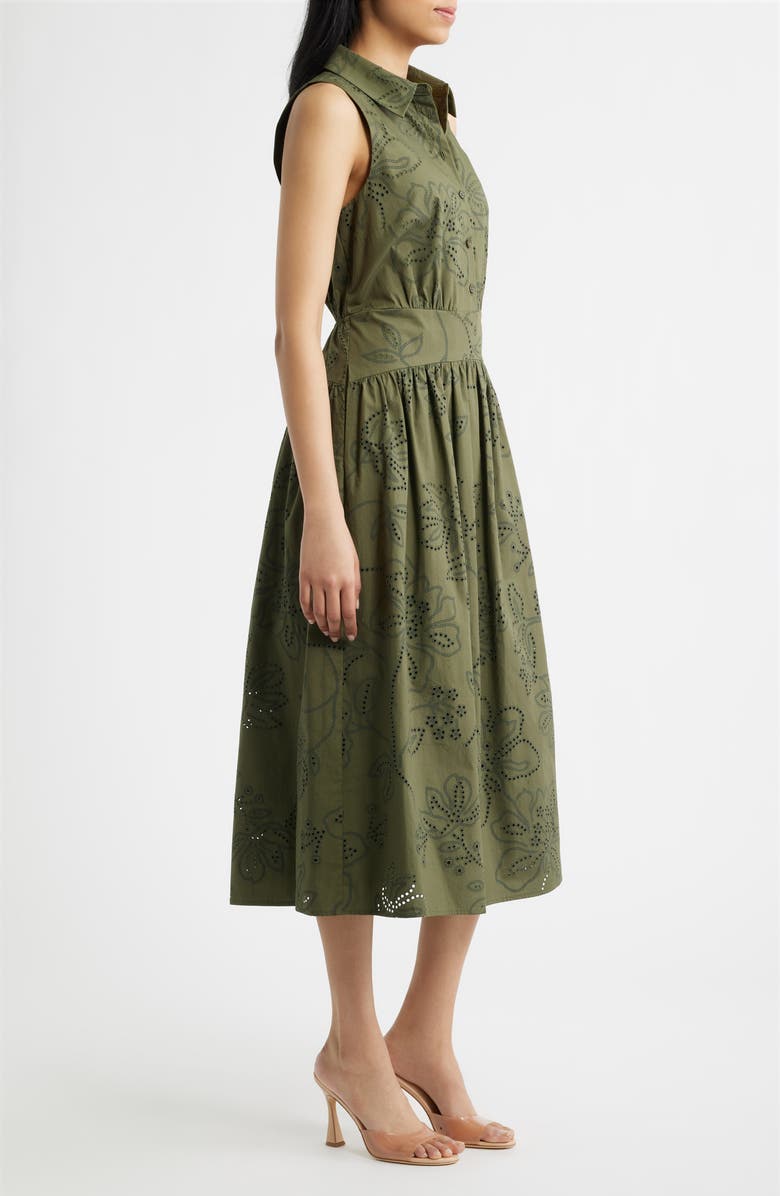 Sam Edelman Eyelet Sleeveless Midi Shirtdress, Alternate, color, Olive
