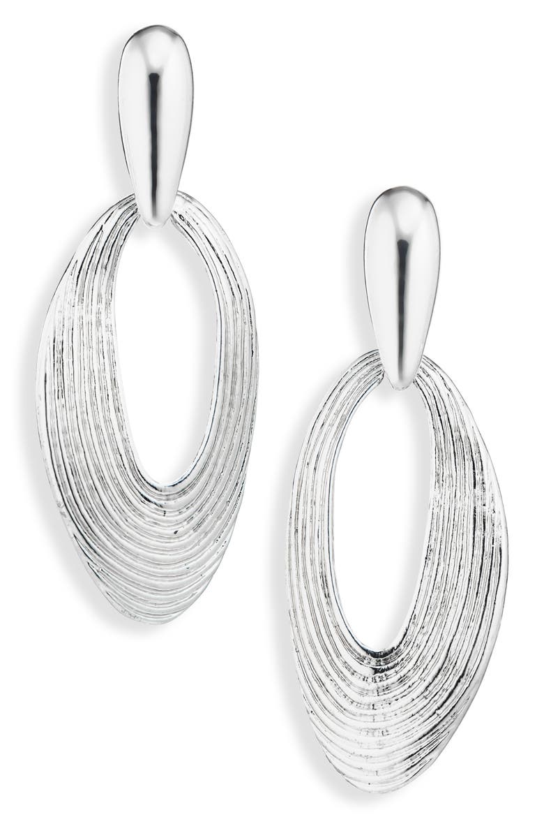 Ridged Oval Drop Earrings, Main, color, SILVER