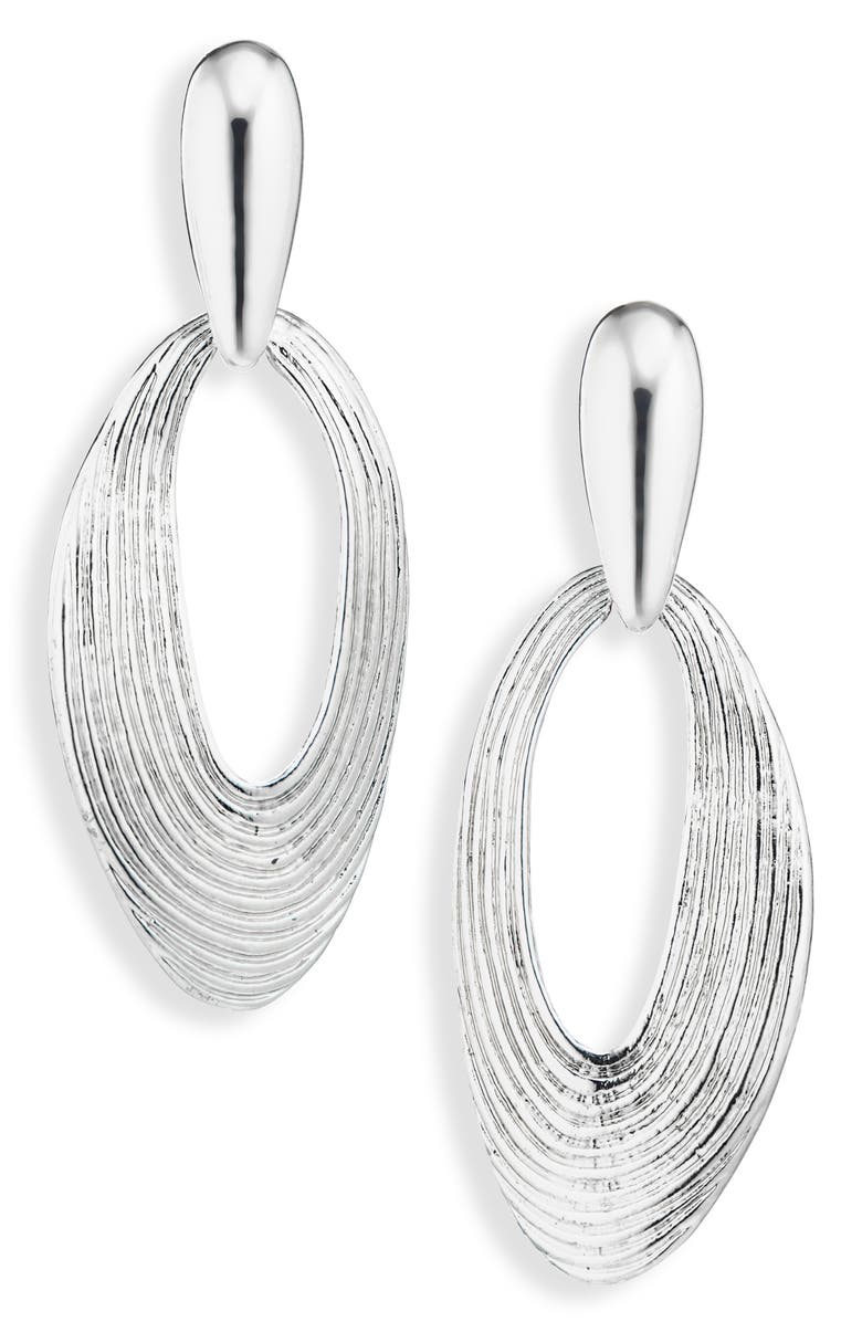 NORDSTROM RACK Ridged Oval Drop Earrings, Main, color, Silver