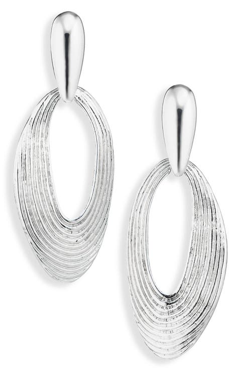 Ridged Oval Drop Earrings