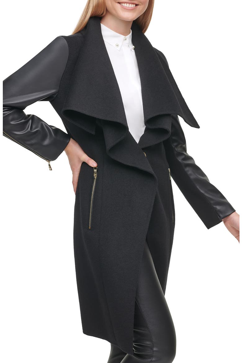 Mixed Media Draped Collar Jacket, Alternate, color, BLACK