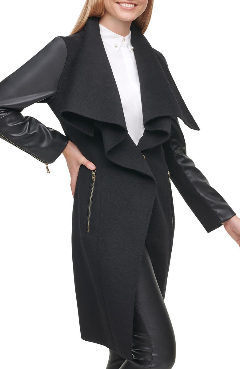 KARL LAGERFELD PARIS Mixed Media Draped Collar Jacket, Alternate, color,