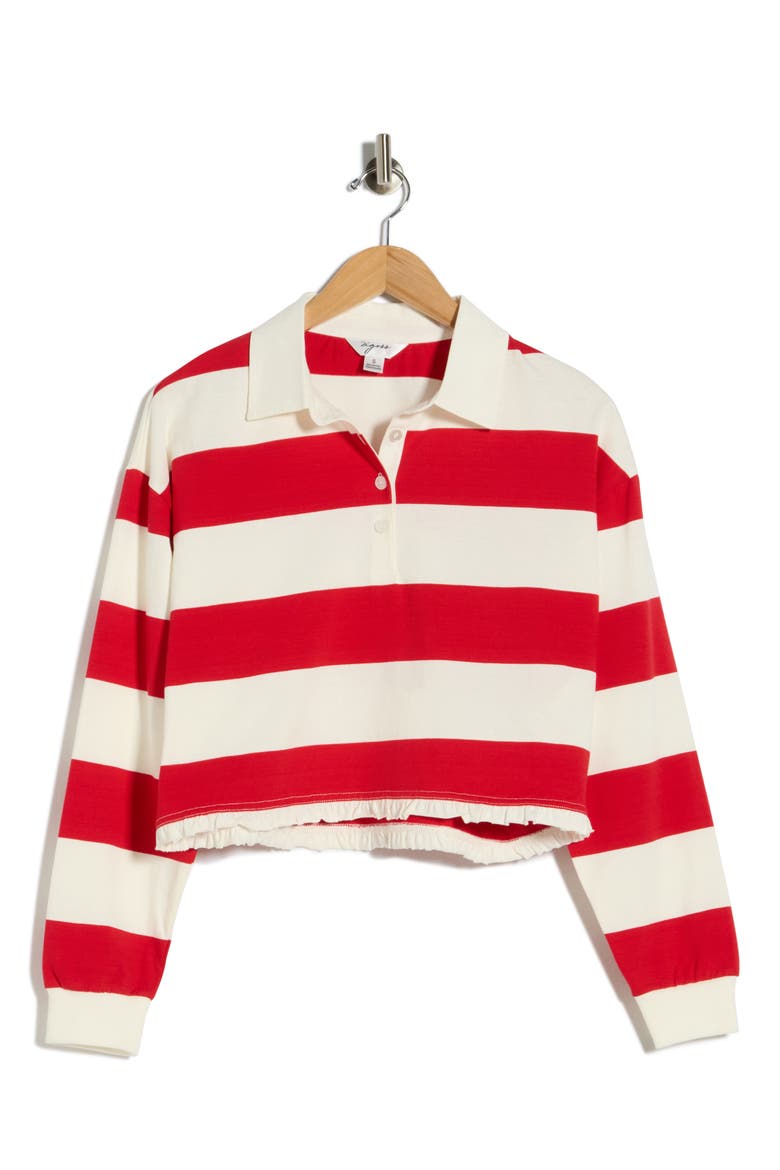 Stripe Long Sleeve Cotton Polo, Alternate, color, RED COMBO