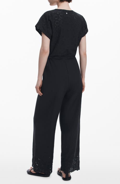 Desigual Eyelet Bodice Cotton Jumpsuit In Black