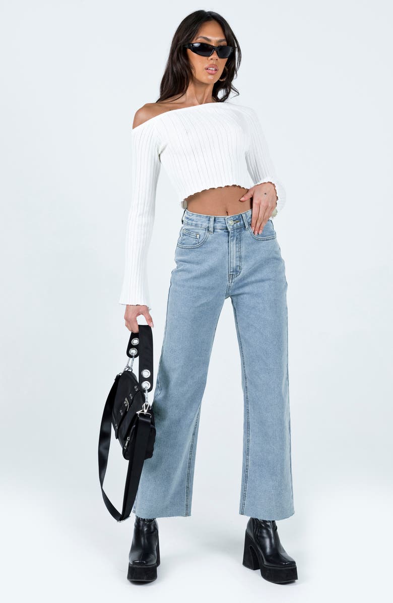 Princess Polly Pyrene Raw Hem Straight Leg Jeans, Alternate, color, Blue